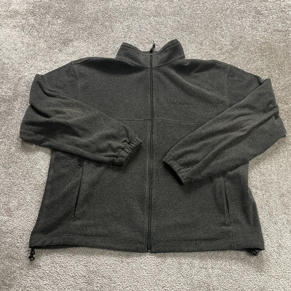 Columbia Fleece Jacket Mens XL Dark Gray Full Zip Pockets High Neck Outdoor Hike